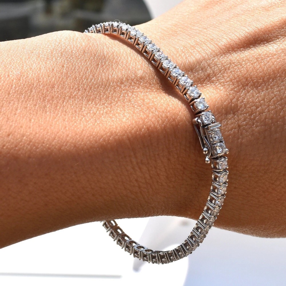 Certified Moissanite Round Cut VVS1 5.Ct 14K White Gold Plated  Tennis Bracelet