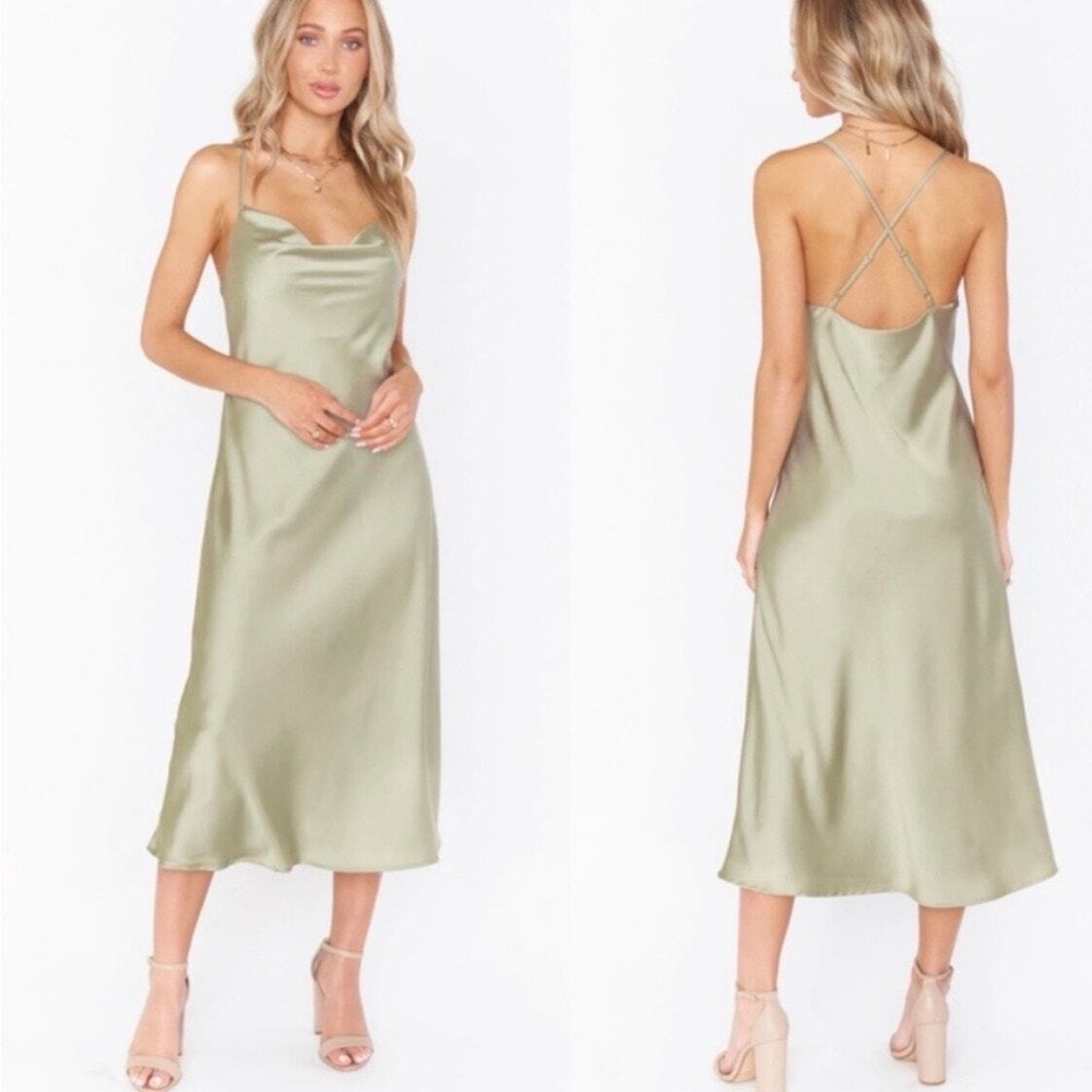 Show Me Your Mumu Verona Cowl Dress Moss Green Luxe Satin XXL Midi Bridesmaid