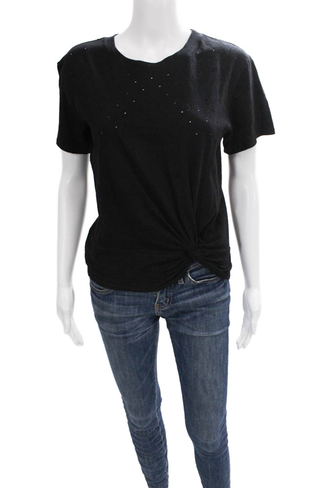 Enza Costa Womens Basic Black Cotton Crew Neck Short Sleeve T-Shirt Size SFree Shipping in US $100+ Orders | $6.95 Orders Below