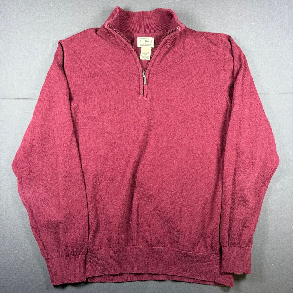 L.L. Bean Burgundy Cotton Cashmere 1/4 Zip Pullover Sweater Men's Size Medium