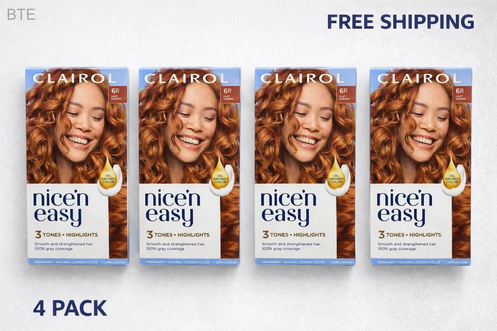 Clairol Nice'n Easy Permanent Hair Dye 6R Light Auburn Hair Color, Pack of 4