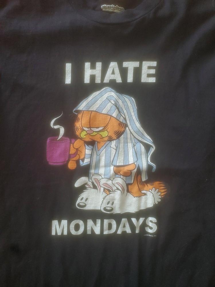 Garfield I Hate Mondays M Black Short Sleeve T-Shirt Nickelodeon