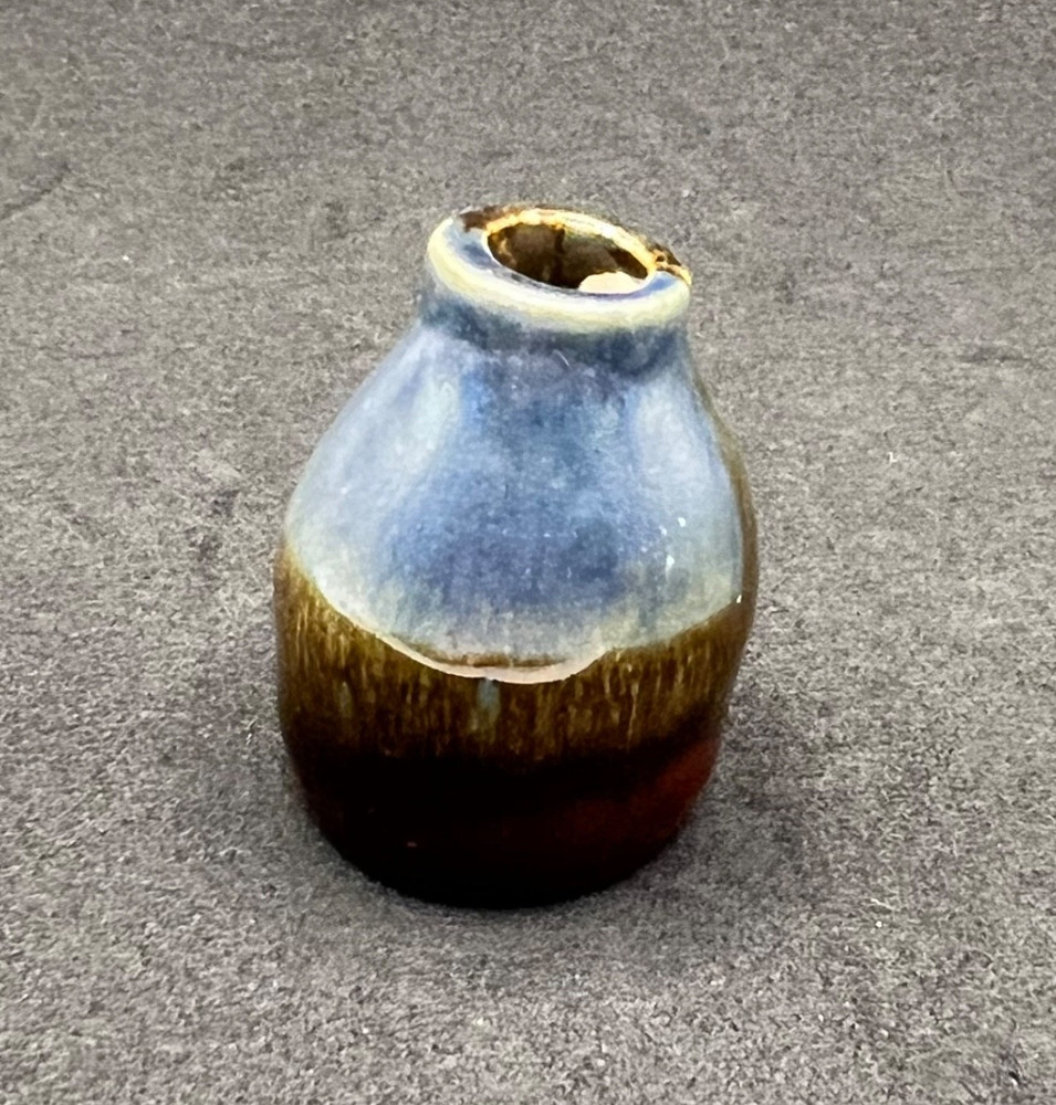 Vtg Studio Art Pottery Miniature Bud Vase Blue Brown Drip Glaze Stoneware Mini