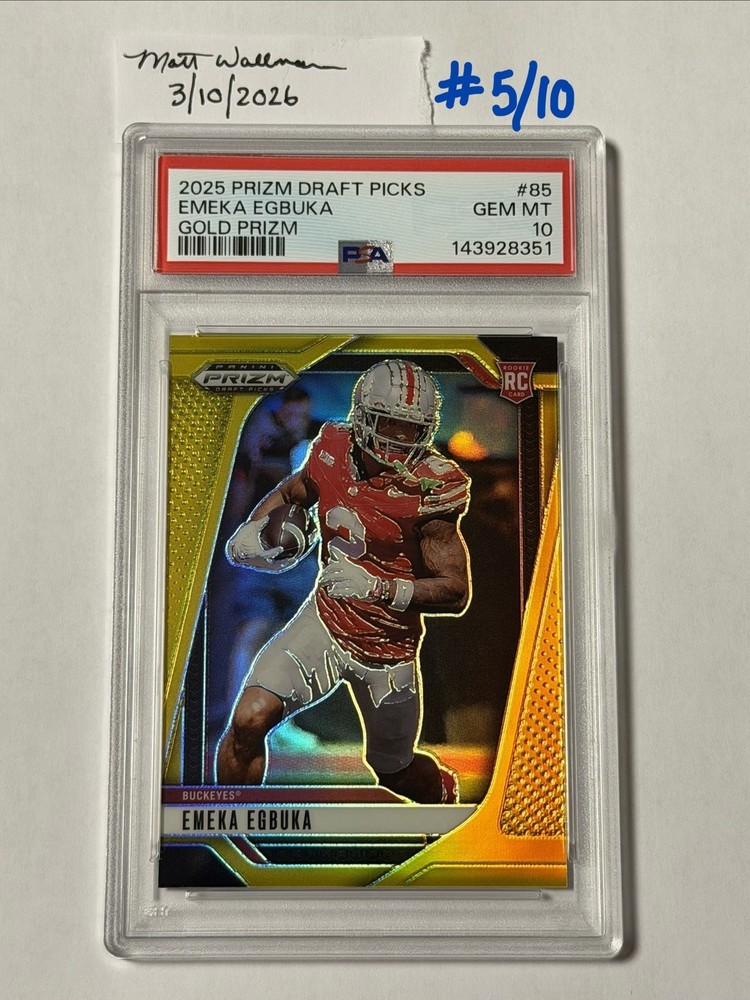 2025 Prizm Draft Picks Emeka Egbuka Gold /10 Gem Mint PSA 10 RC Ohio State Pop 1
