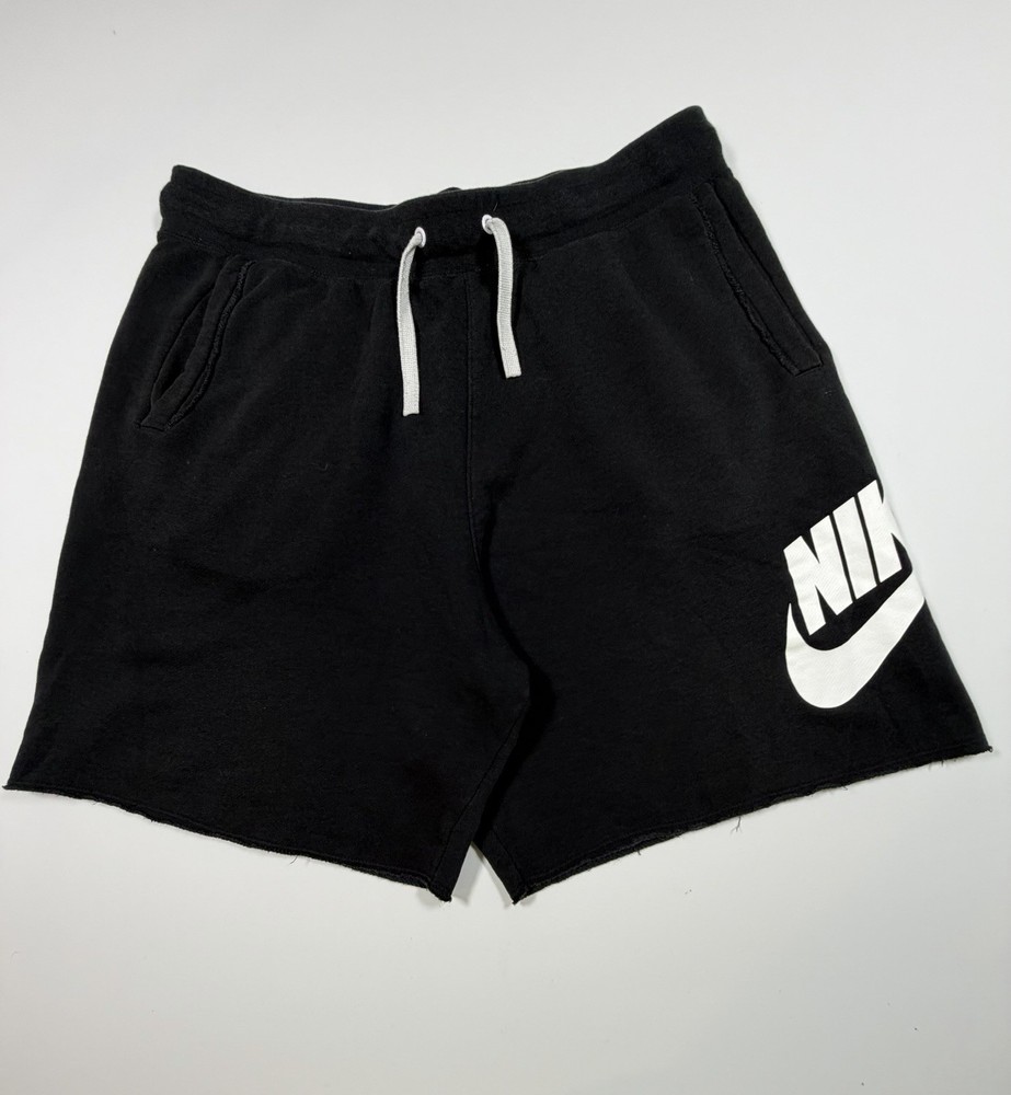 Nike Shorts Mens Large Black Club French Terry Alumni Raw Hem Logo Athletic Gym