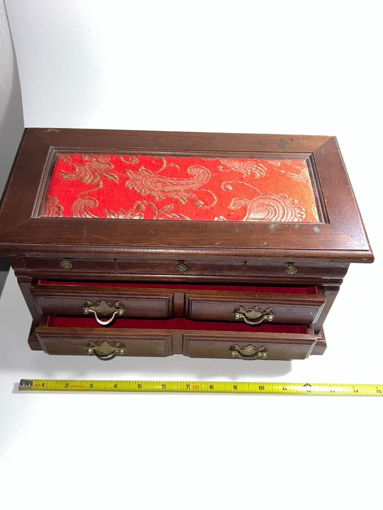 Vintage Asian Carved Temple Wooden Jewelry Box 13x7x7 Inches