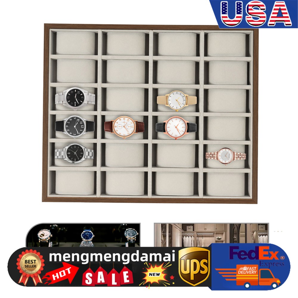 24-Slot Wooden Watch Box with Jewelry Display Tray