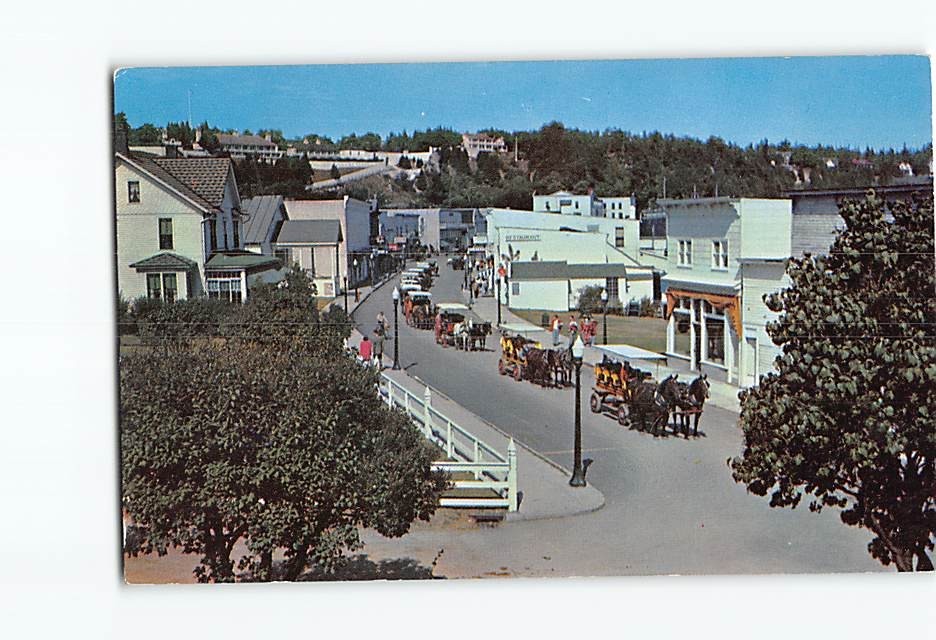 Postcard Main Street & Village Mackinac Island Michigan USA