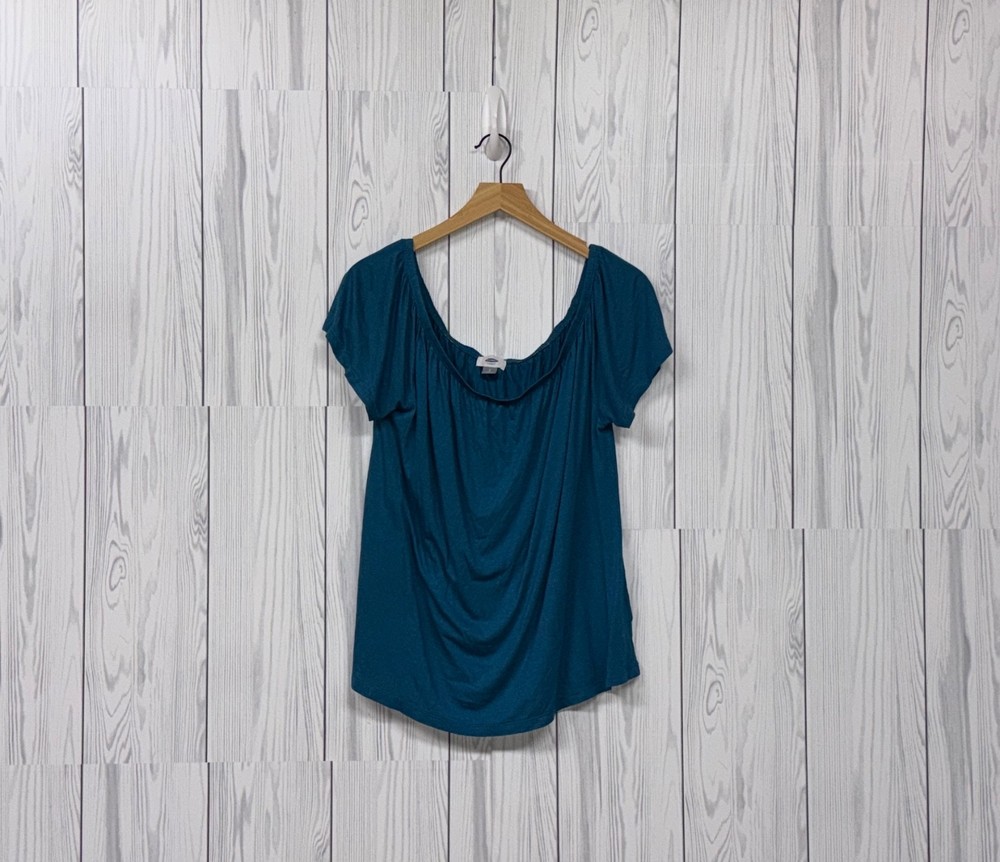 Old Navy top womens size large short sleeve blouse solid blue stretch