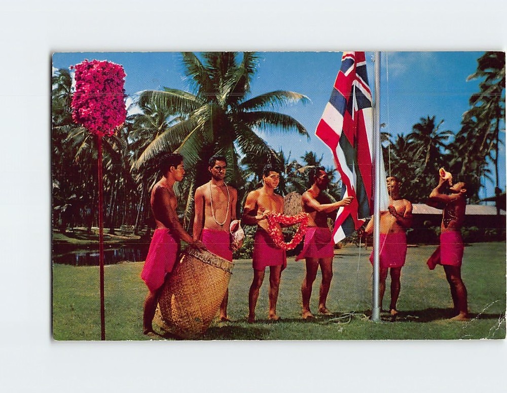 Postcard Hawaiian Flag Raising Ceremony At Coco Palms Resort Hotel Hawaii