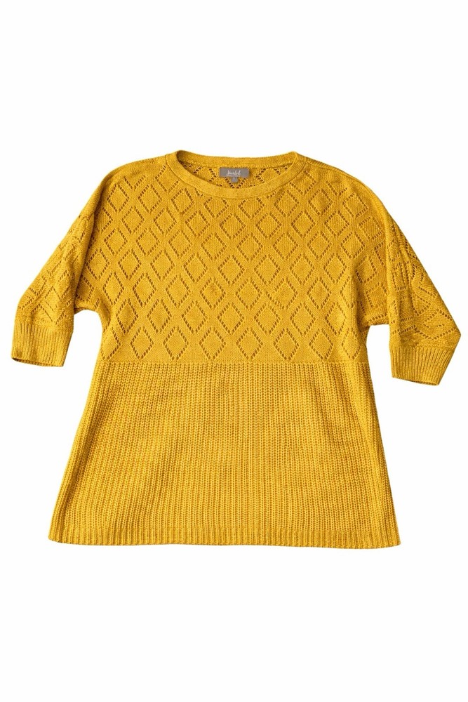 Marled By Reunited Clothing Mustard Yellow 3/4 Sleeve Pullover Knit Sweater XL