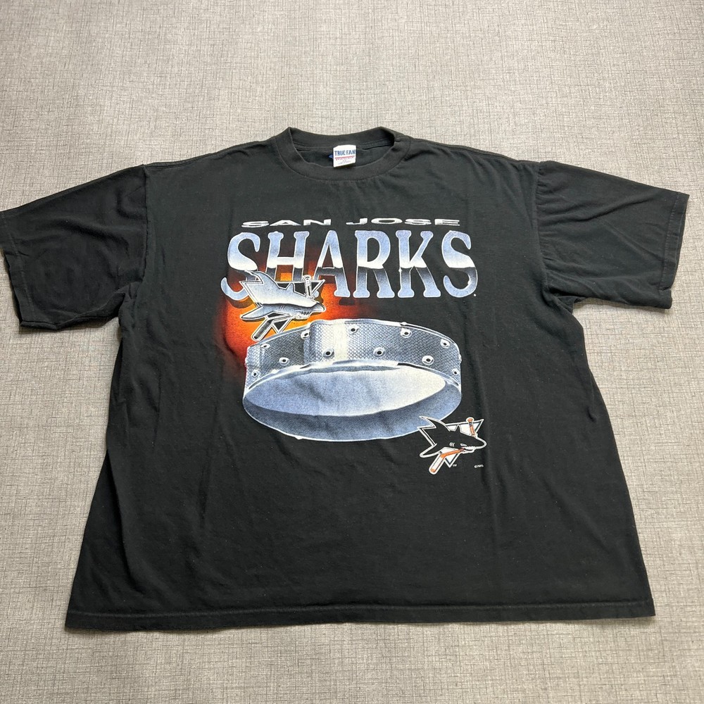 Vintage San Jose Sharks T-Shirt Men's XL Black True-Fan Sportswear