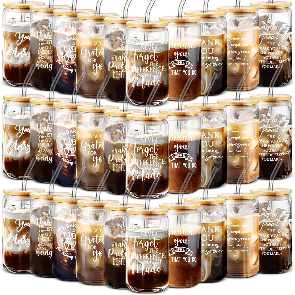 30 Pcs Christmas Employee Appreciation Gift Bulk 17 Oz Glass Cup Thank You Gift