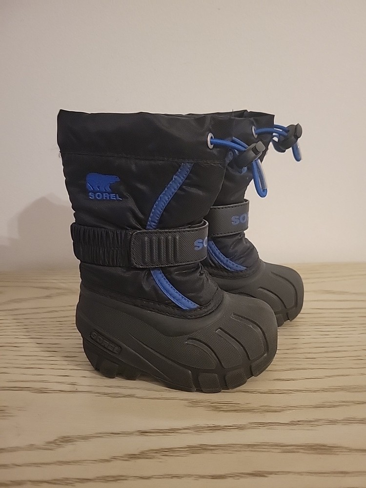 Sorel Flurry Blue Black Winter Lined Snow Boots Boys Toddler Size 5
