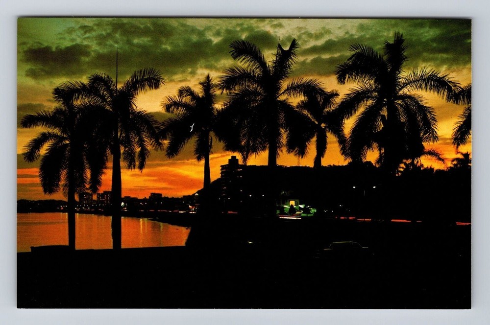 Panama, Sunset Balboa Avenue, Panama City, Antique Vintage Souvenir Postcard