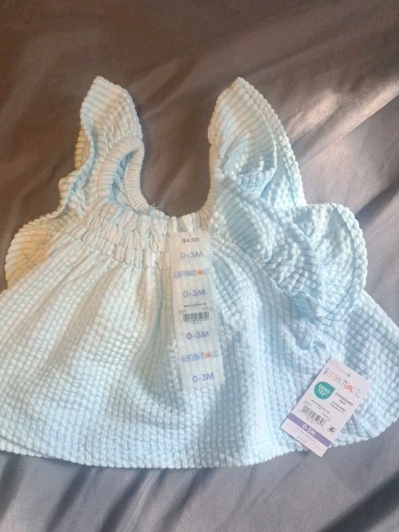 Garanimals Baby Girl Seersucker Ruffle Tee NWT SZ 0-3 Months Blue White Striped