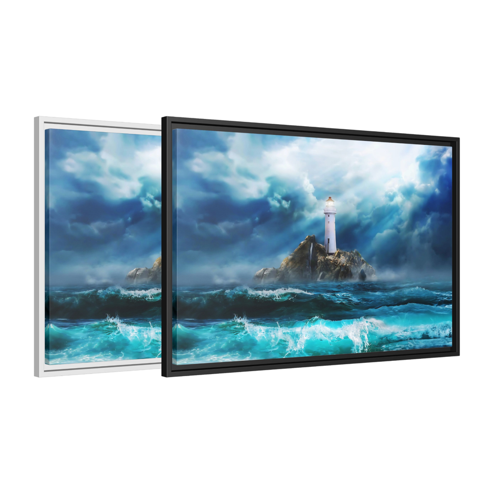 Cinematic Lighthouse Coastal Seascape Framed Canvas Print Wall Art Home Decor