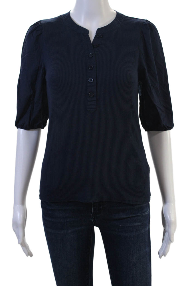 J Crew Women Dark Blue Crew Neck Basic Blouse Short Sleeve Button-Up Size SFree Shipping in US $100+ Orders | $6.95 Orders Below