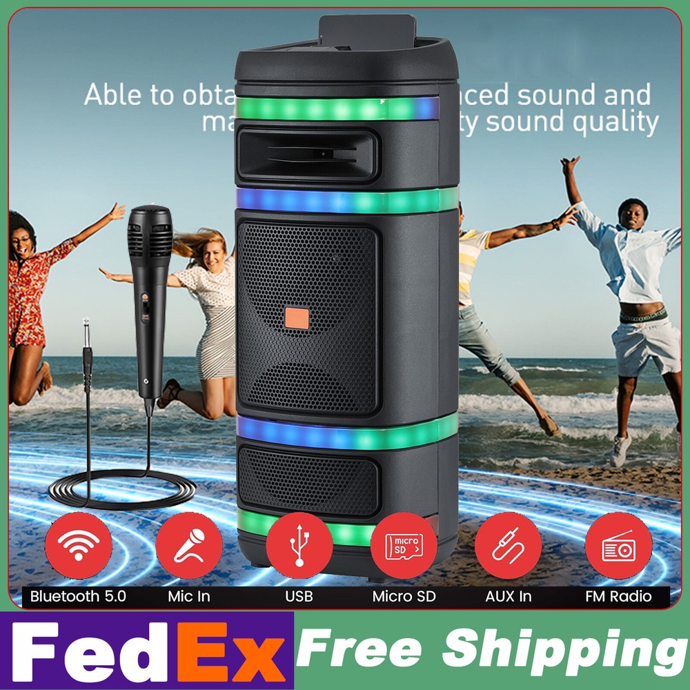 4000W Dual 8'' Portable BT Stereo Speaker with Mic, PA System with FM/TWS/EQ/LED