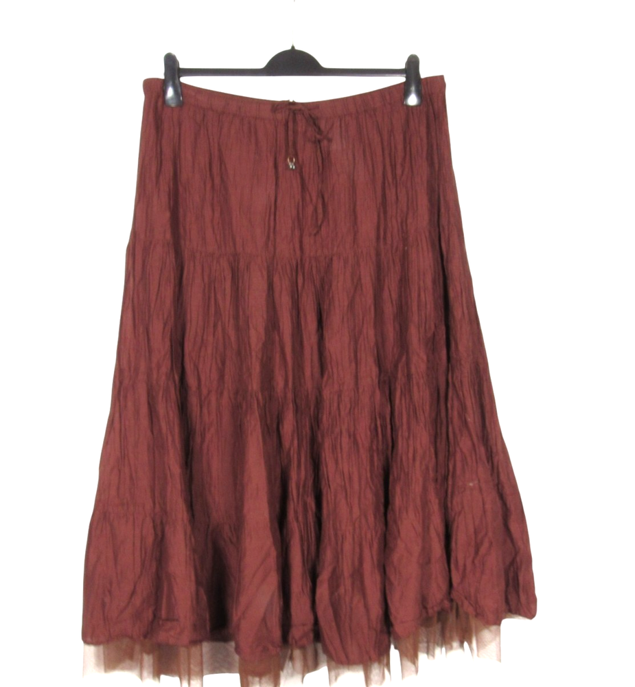 WHITE STAG Brown TWILL Drawstring FLOWY TIERED Whimsigoth MAXI SKIRT Sz XL 16/18