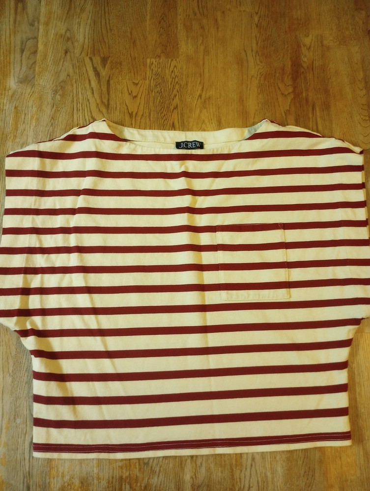 Women's JCrew LG Cropped Cotton Top Cream/Red Cotton Nautical Paris Mariner