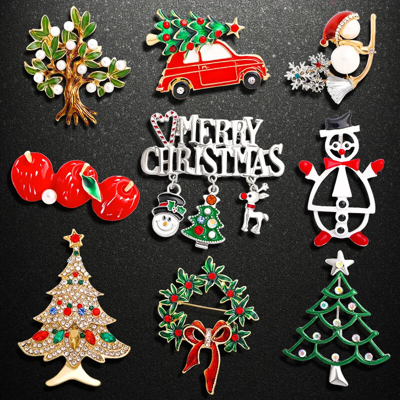 Funny Cute Christmas Accessories Brooch Christmas Tree Santa  Rhinestone Pins