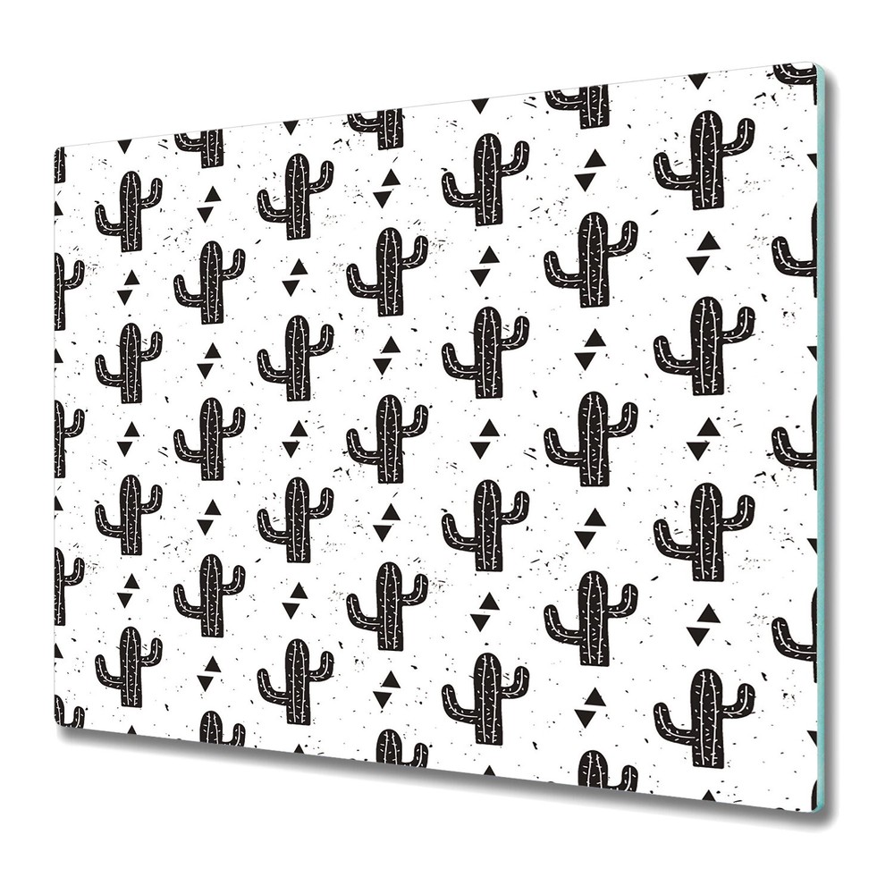Glass Kitchen Chopping Board Black Cacti Cactus Black & White Tropical 60x52