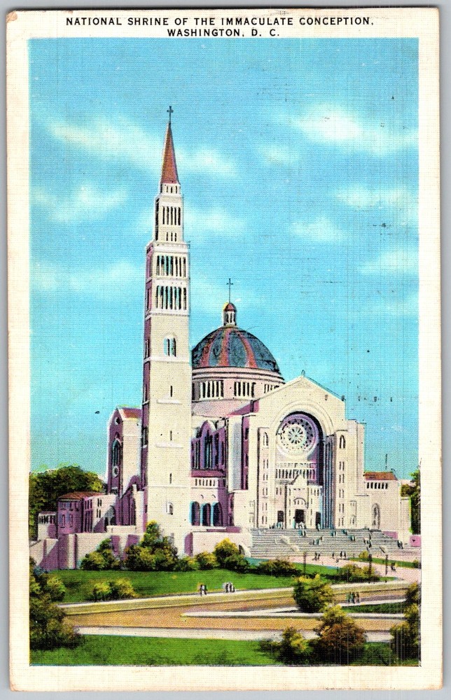 Vtg Linen Postcard National Shrine Immaculate Washington, D.C 1930s