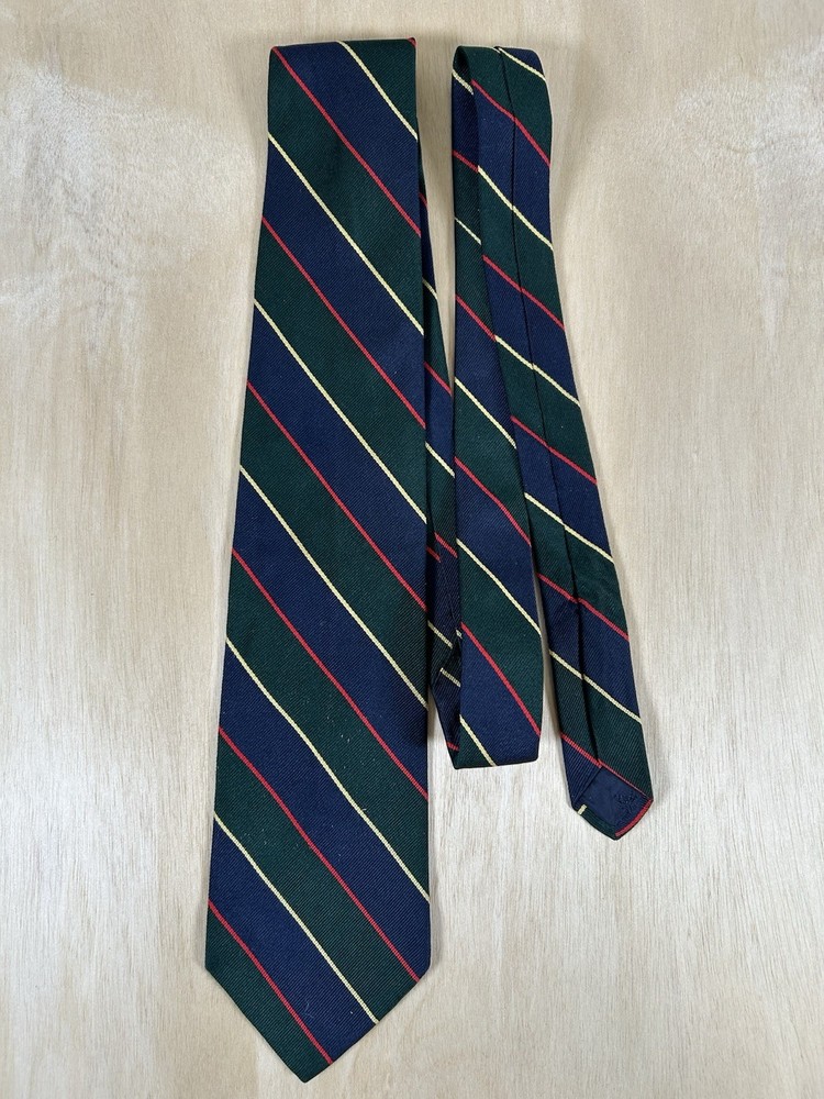 Vintage Brooks Brothers Green & Blue Tie W/ Stripes 100% Silk Men's Necktie 57