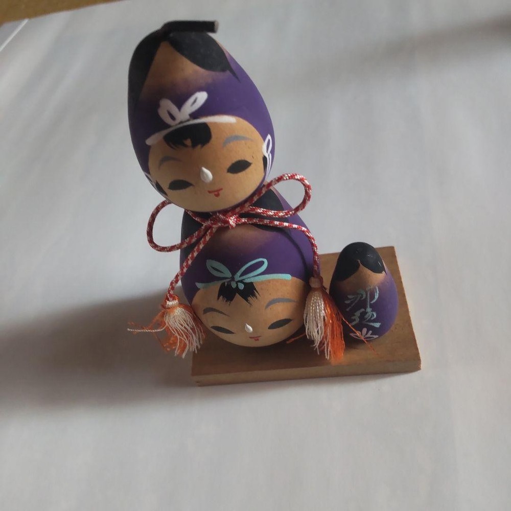 Kokeshi Doll Set of 3 Traditional Purple Wooden 7cm Tall New Gift