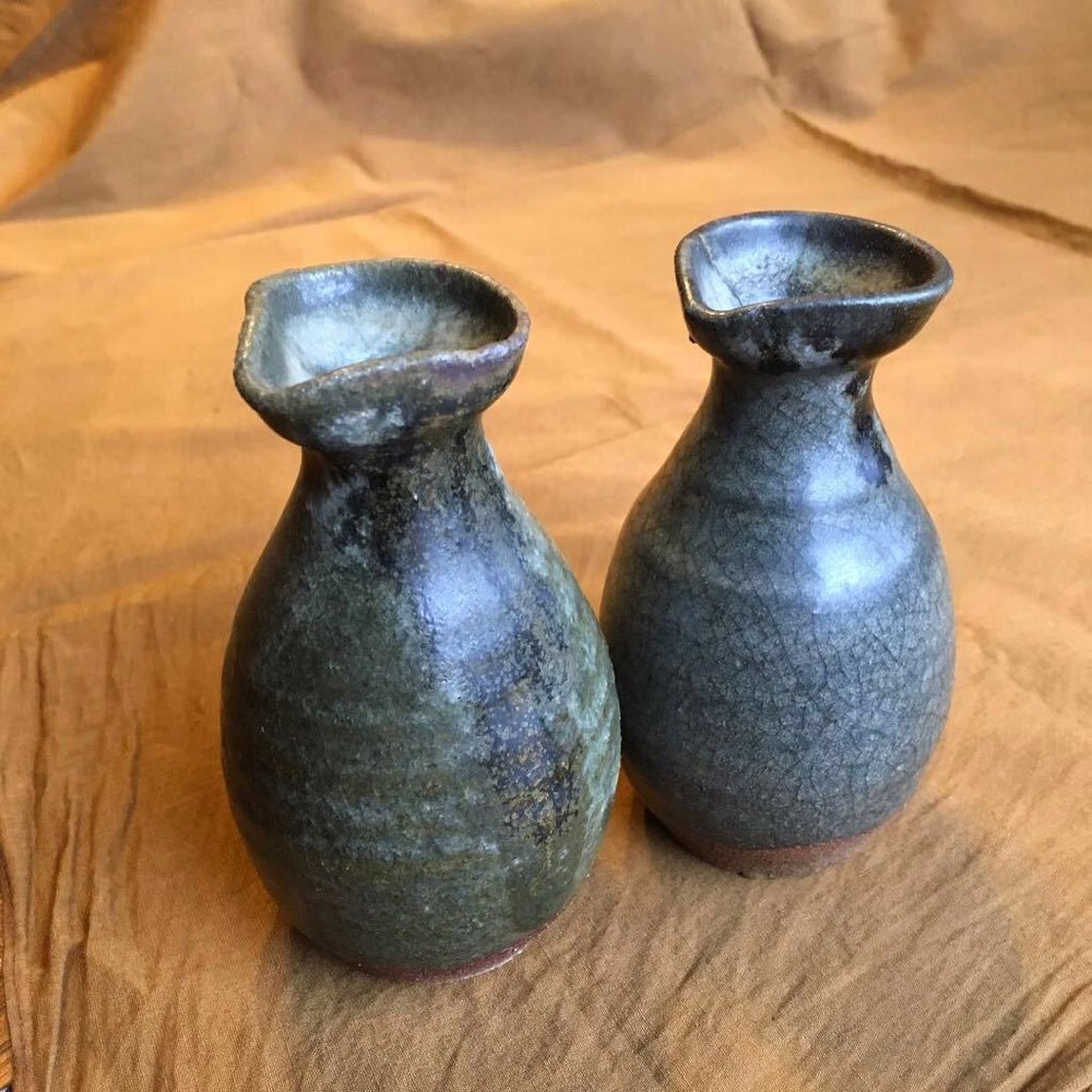 Rare Vintage Shigaraki Sake Bottles, Pottery Vases, Small Elegant Decor, Used