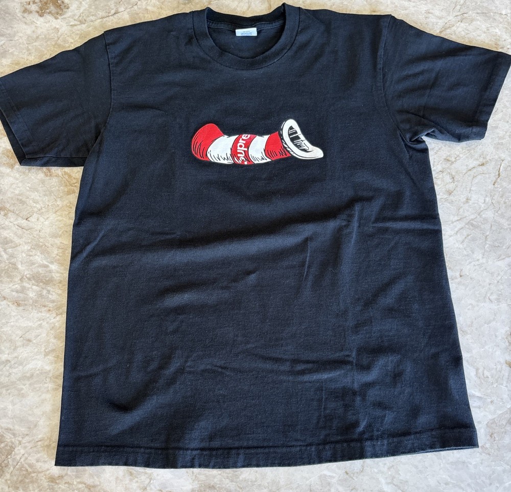 Supreme Cat In The Hat Tee Shirt Medium Black FW18 Fall/Winter 2018 Made USA