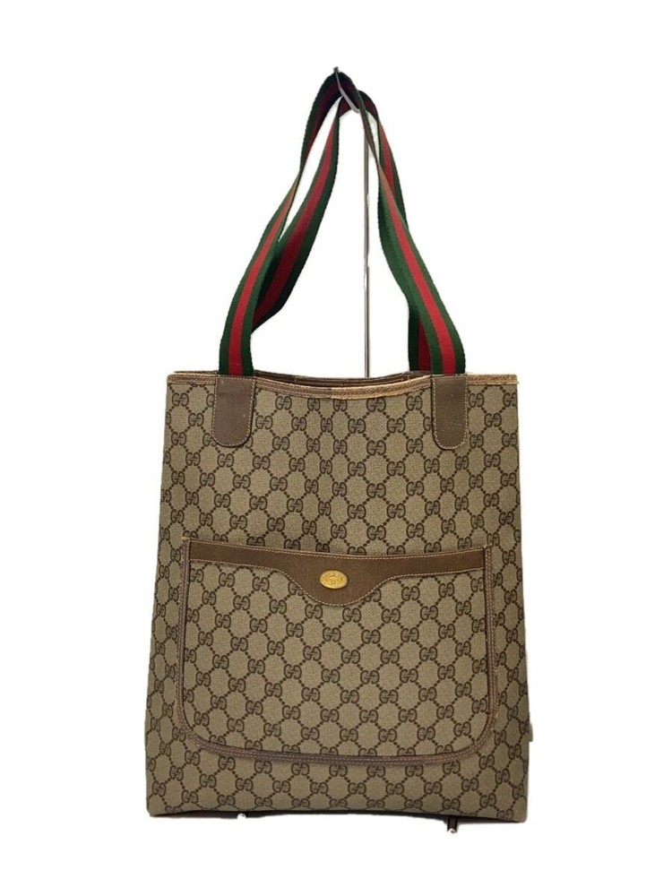 Vintage GUCCI GG Plus PVC Tote Bag in Brown from Japan
