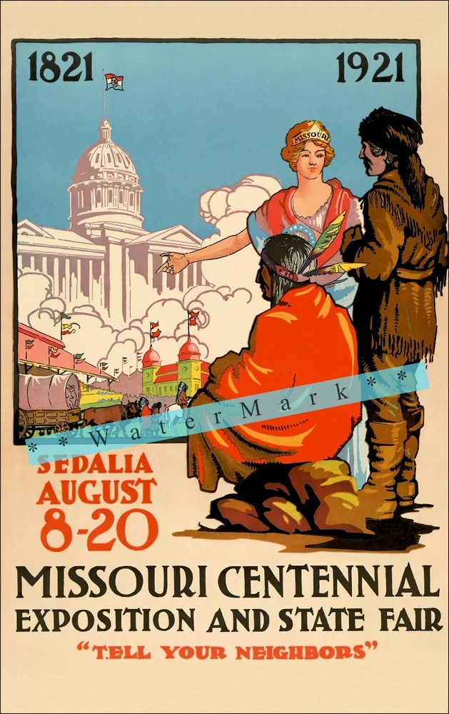 Missouri Centennial 1921 Exposition State Fair Vintage Poster Print Retro Style