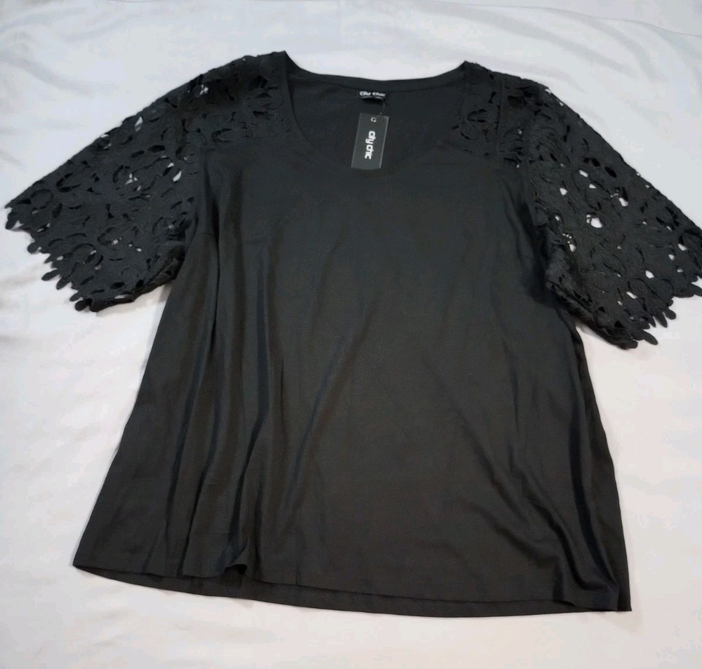 City Chic Womens Top Plus Size XL 22 Black Short Lace Sleeve