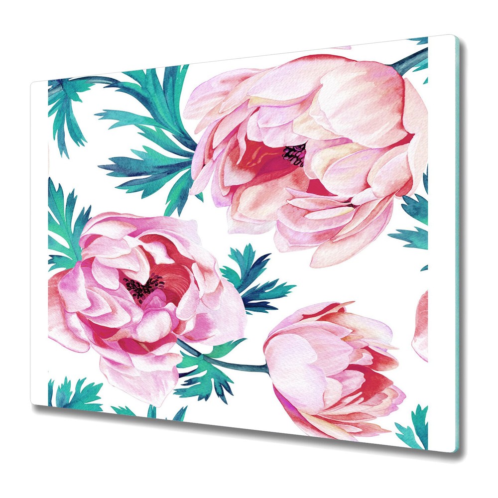 Glass Kitchen Chopping Board Red Poppy flower Floral Watercolour s 60x52