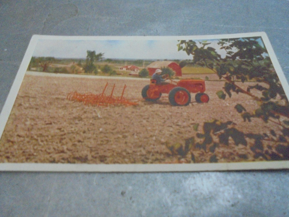 Vintage Allis-Chalmers Model C Tractor with Drag Postcard Retro Farm Equipment Collectible