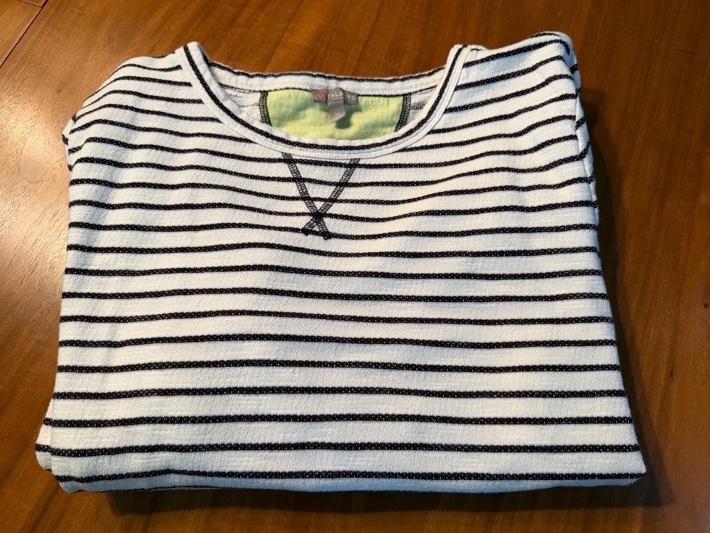 T by TALBOTS Womens XL Top T Shirt Blouse LS WHITE NAVY BLUE Striped  NICE