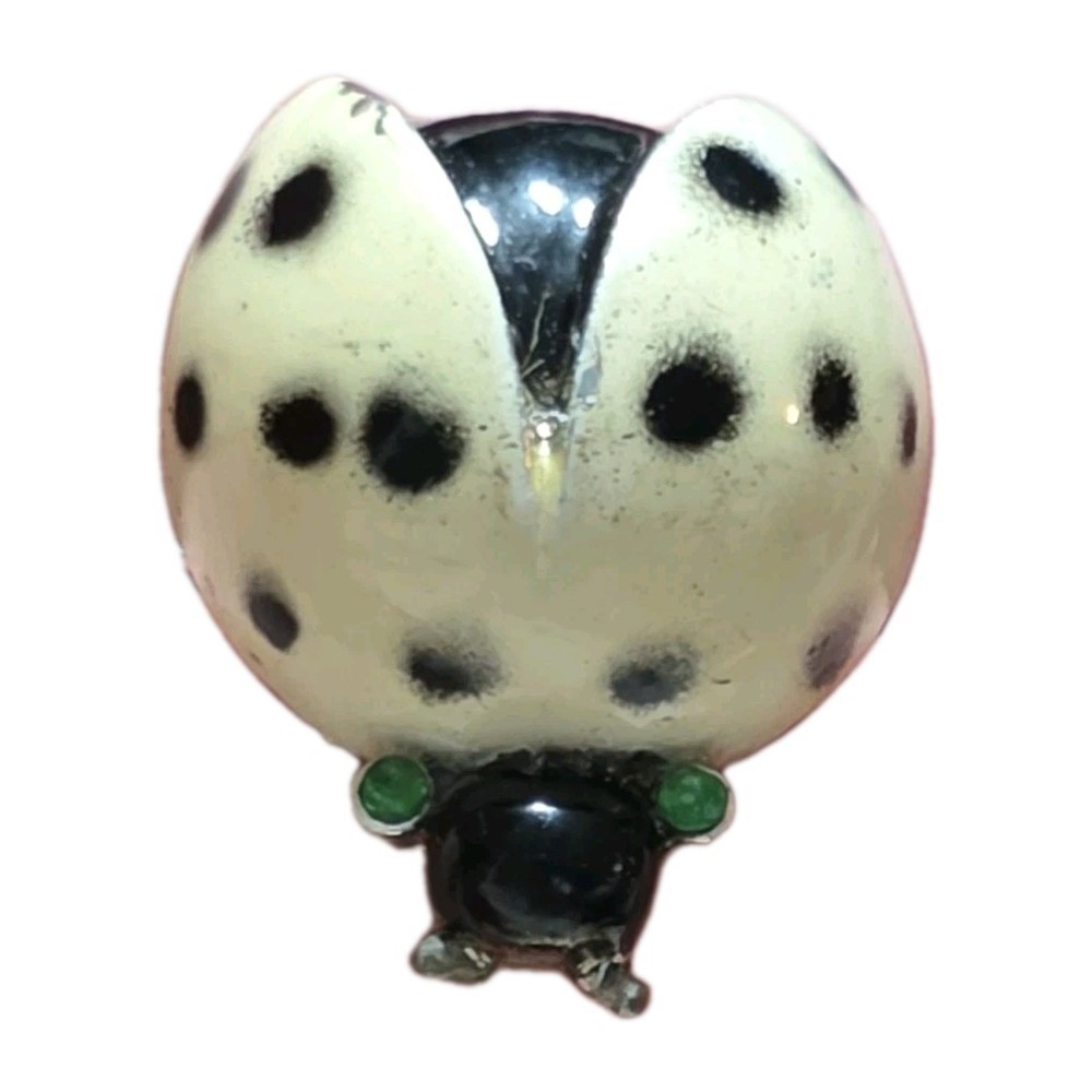 Vintage Nemo Brooch/Pin Signed Black Spotted And White Enameled Lady Bug Insect