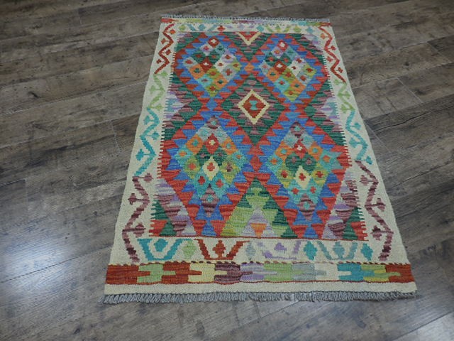 Authentic Afghan Wool Chobi Vegetable Kilim Rug Tribal Design 2.8x4.1 Ft