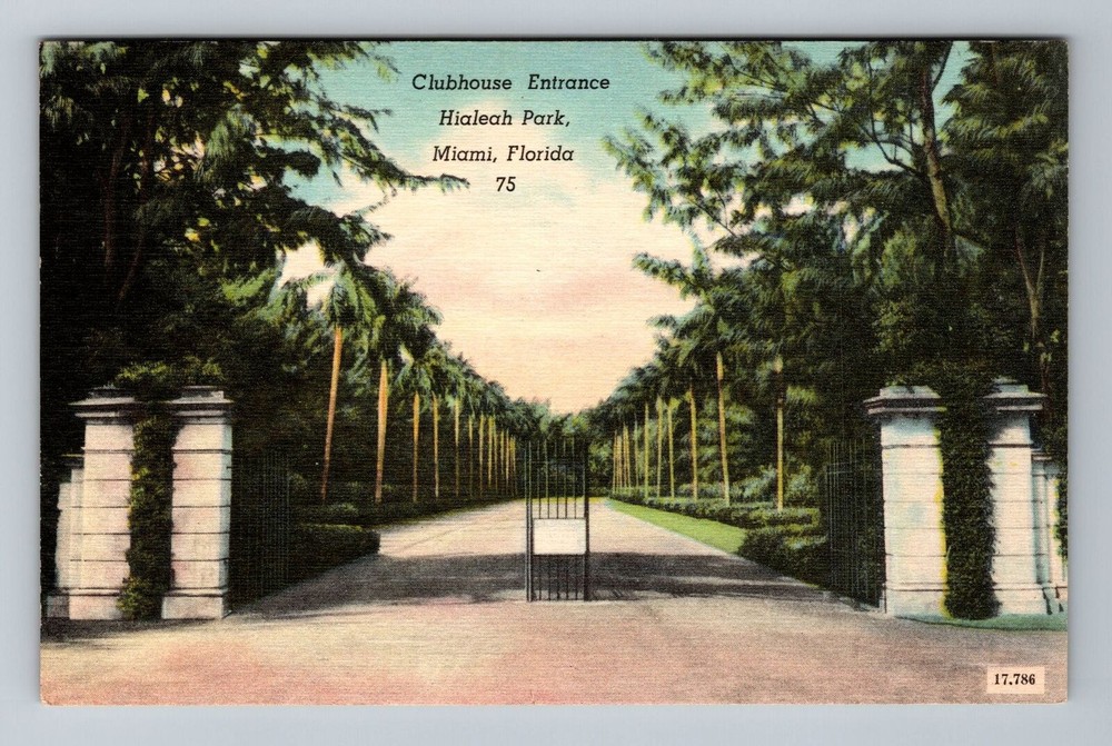 Miami FL-Florida, Clubhouse Entrance, Hialeah Park, Vintage Postcard