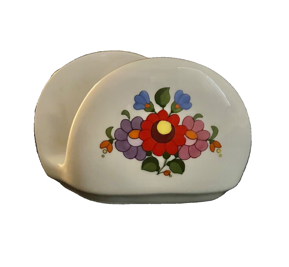 KALOCSA Porcelain Rare Vintage Hand Painted Napkin Holder White With Flowers