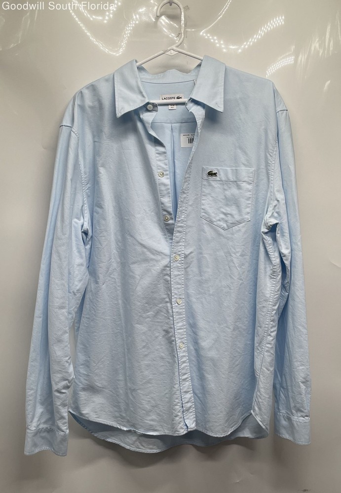 Lacoste Mens Light Blue Cotton Long Sleeve Regular Fit Button-Up Shirt Size L