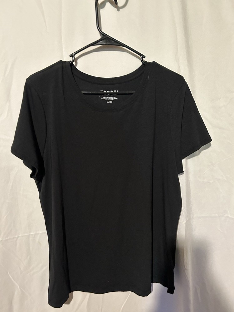 Tahari women’s Black XL Solid Crew Neck Short Sleeve Stretch Rayon Blend Tee