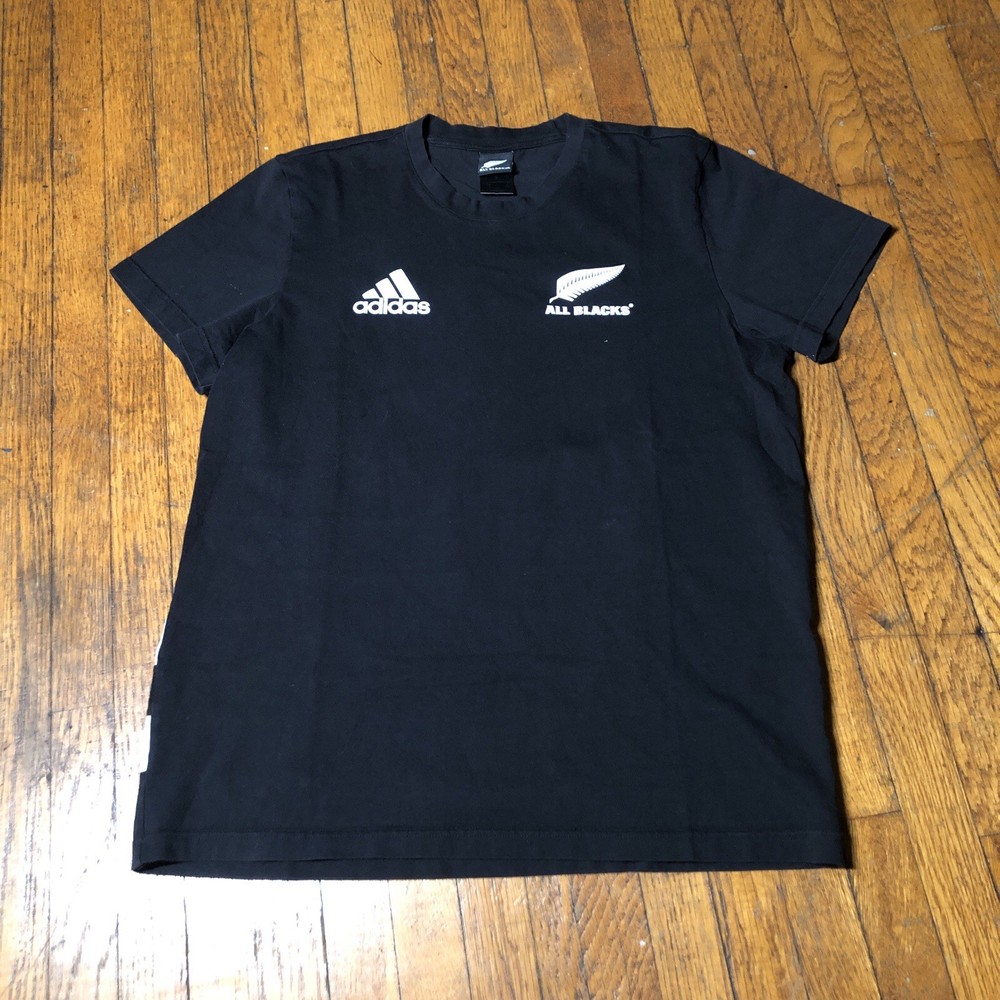 Adidas All Blacks T-Shirt Men’s Size L Black New Zealand Rugby Team Striped
