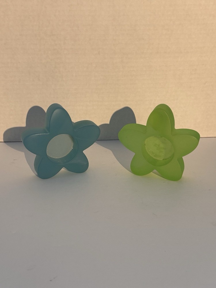 Y2K Frosted Flower Glass Tea Light Holders Set of 2