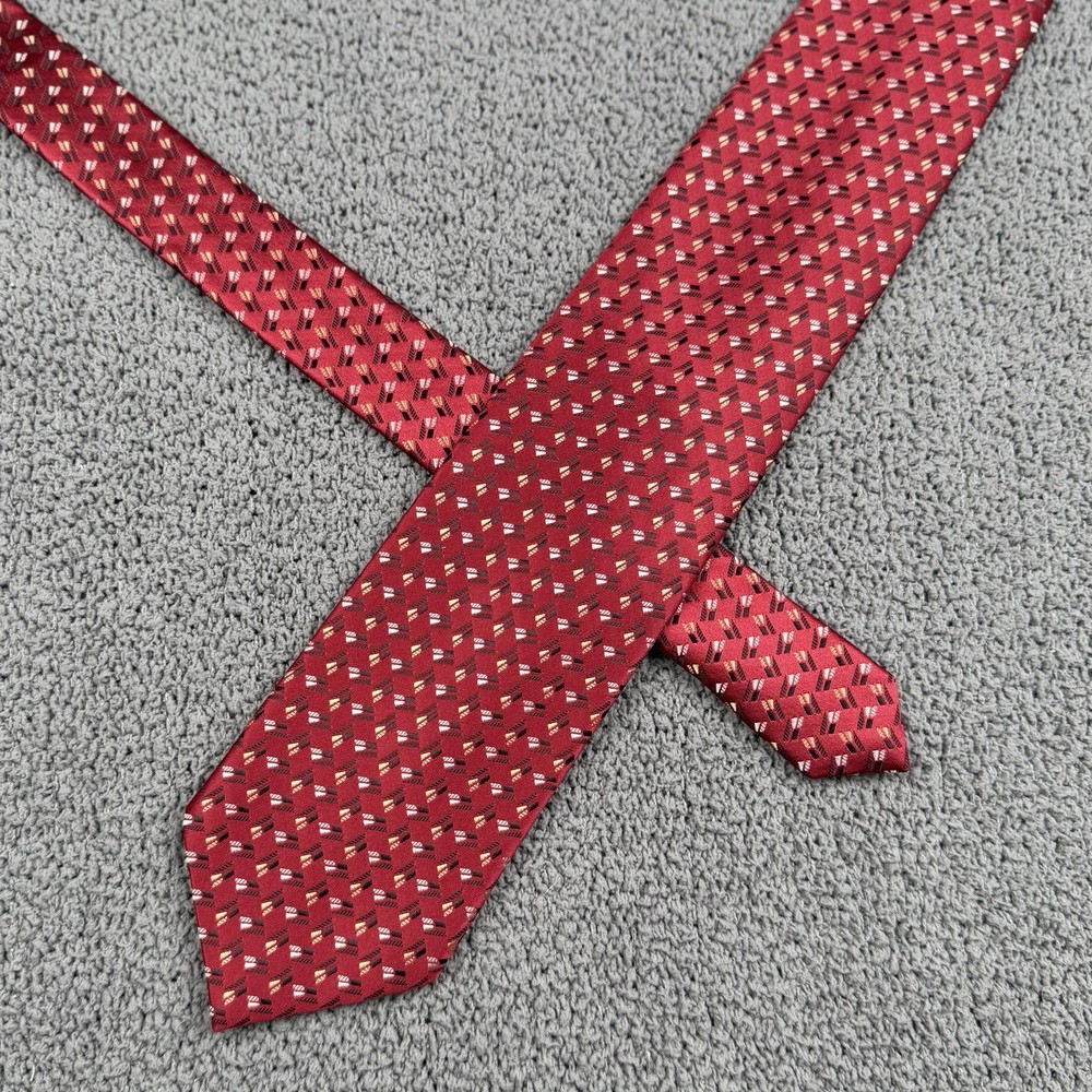 Ermenegildo Zegna Tie Red Silk Geometric Print Made In Italy Necktie