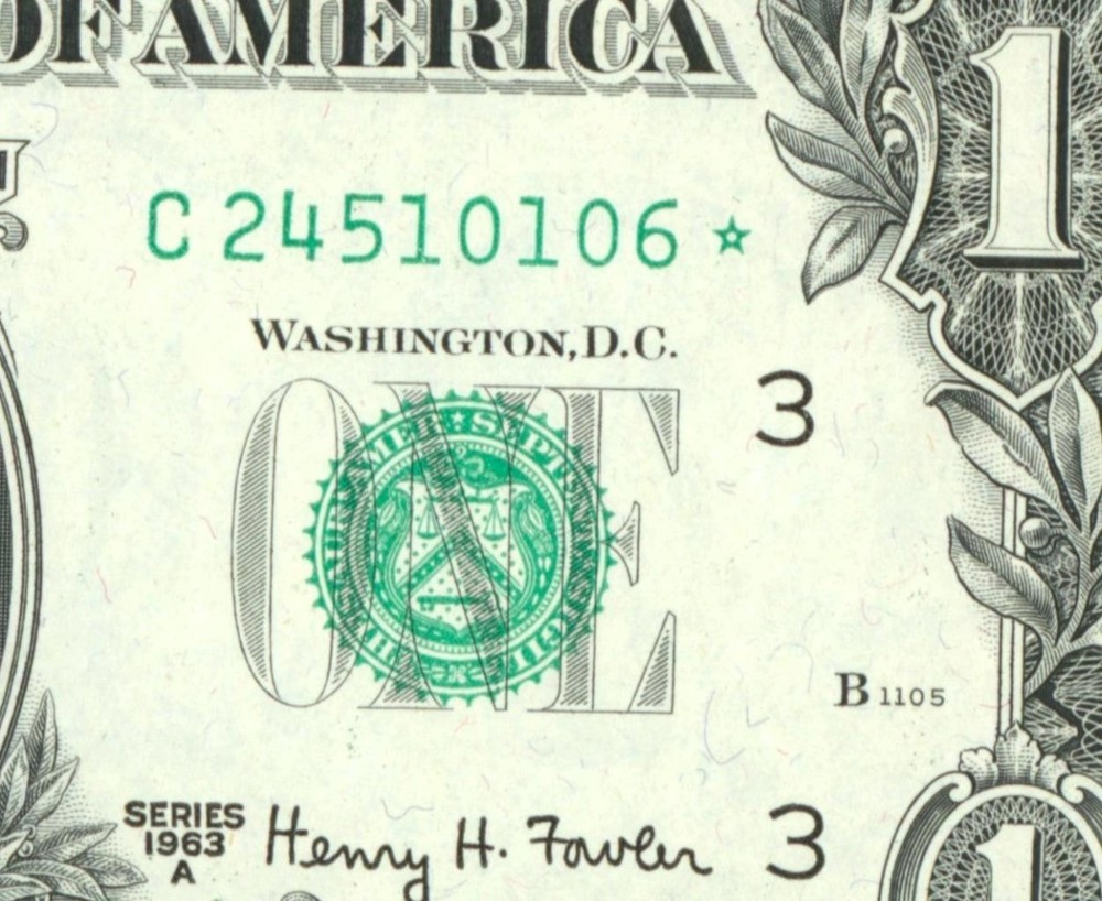 **STAR** $1 1963 ((CHOICE/ GEM)) Federal Reserve Note ** (3rd of 3 consecutive)