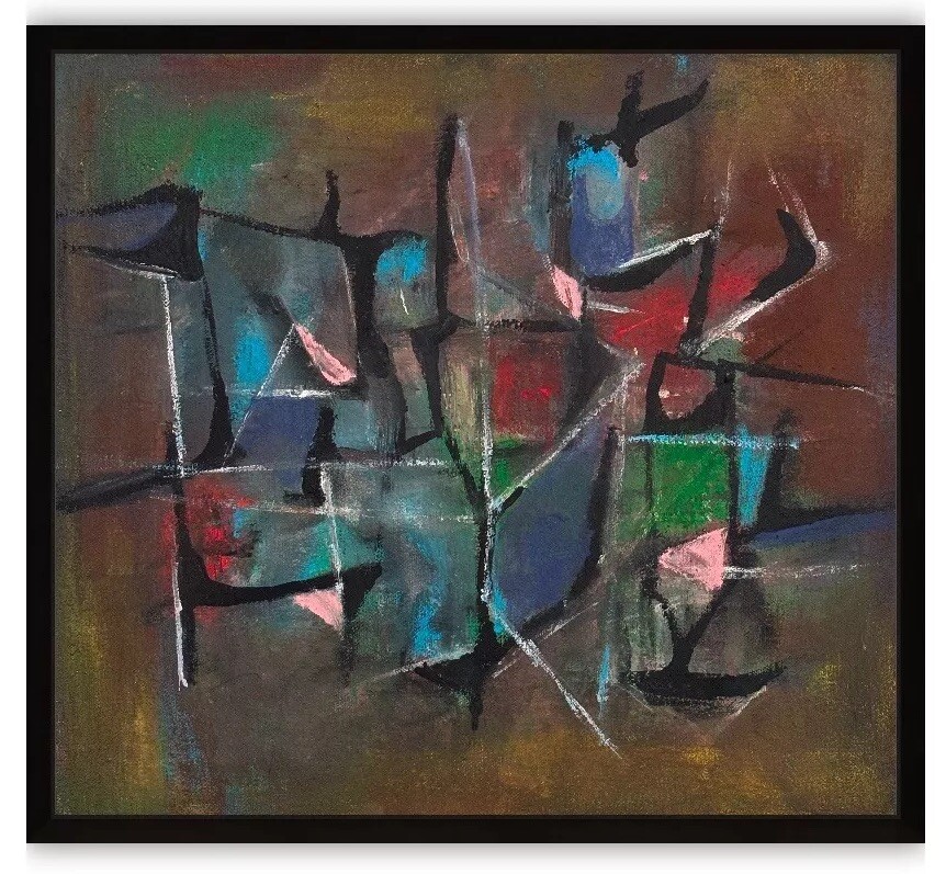 Abstract Expressionist Mid Century Modern Mixed Media Canvas Art MCM-image