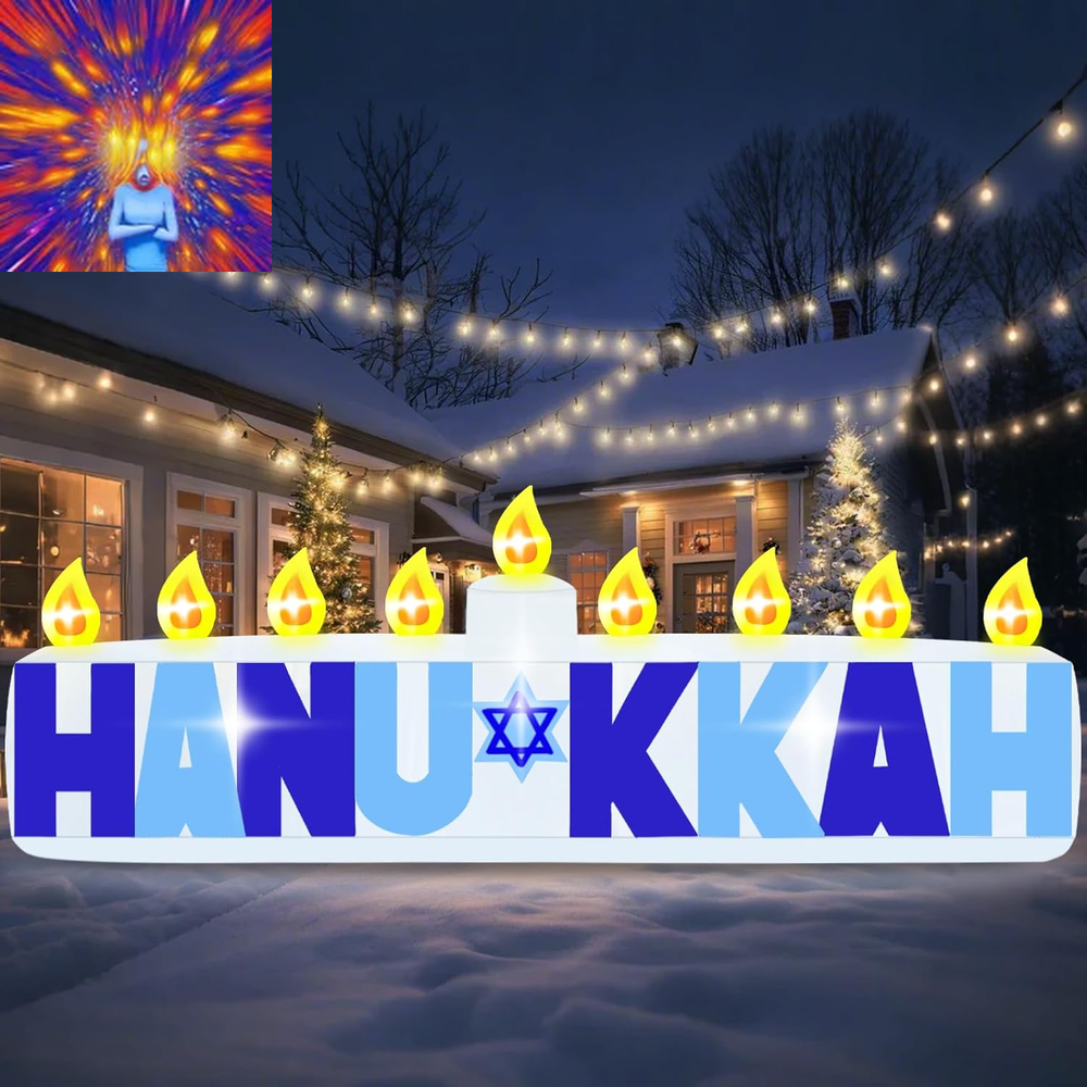Long 8 FT Hanukkah Inflatable Outdoor Decoration Blow Ups Candle Yard Decoration